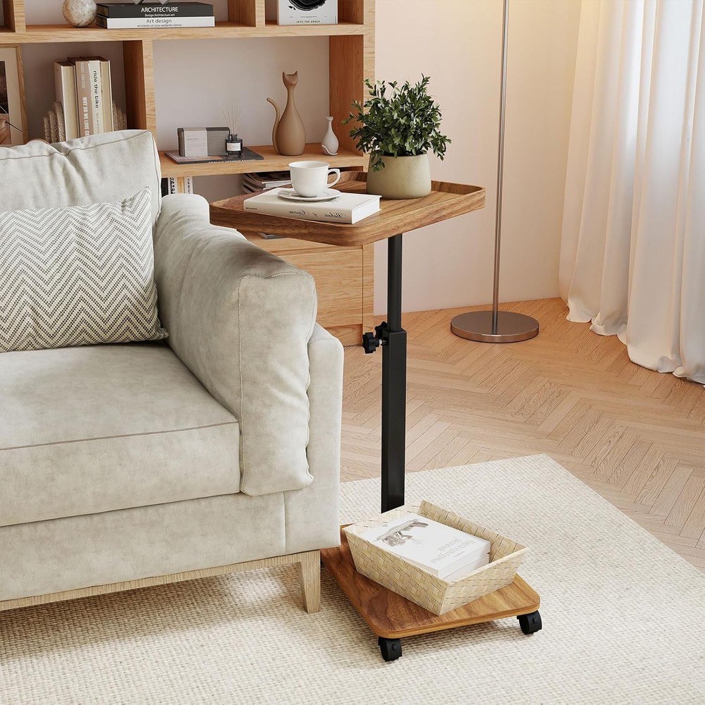 End Table TV Tray Table Adjustable Height Small Spaces 360°Swivel Side Table