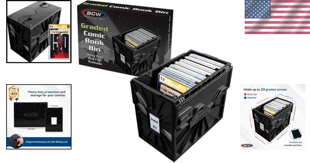 Durable Stackable Comic Bin - Dustproof with Label Slots for 30 Graded Comics