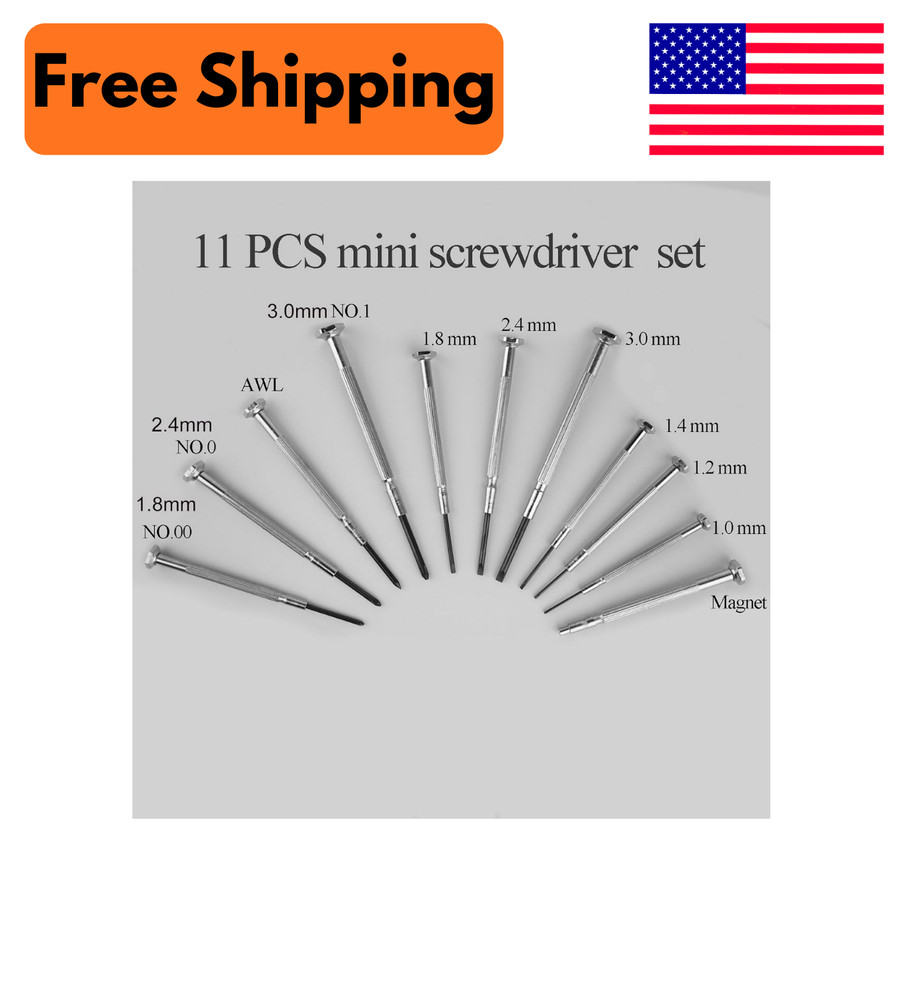 11pc Small Precision Screwdriver Set Mini 6 Sizes Flat Philips for Watch Glasses