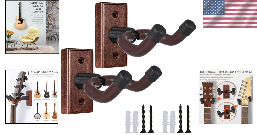Compact Guitar Wall Mount 2 Pack Sturdy Design for Safe Instrument Display