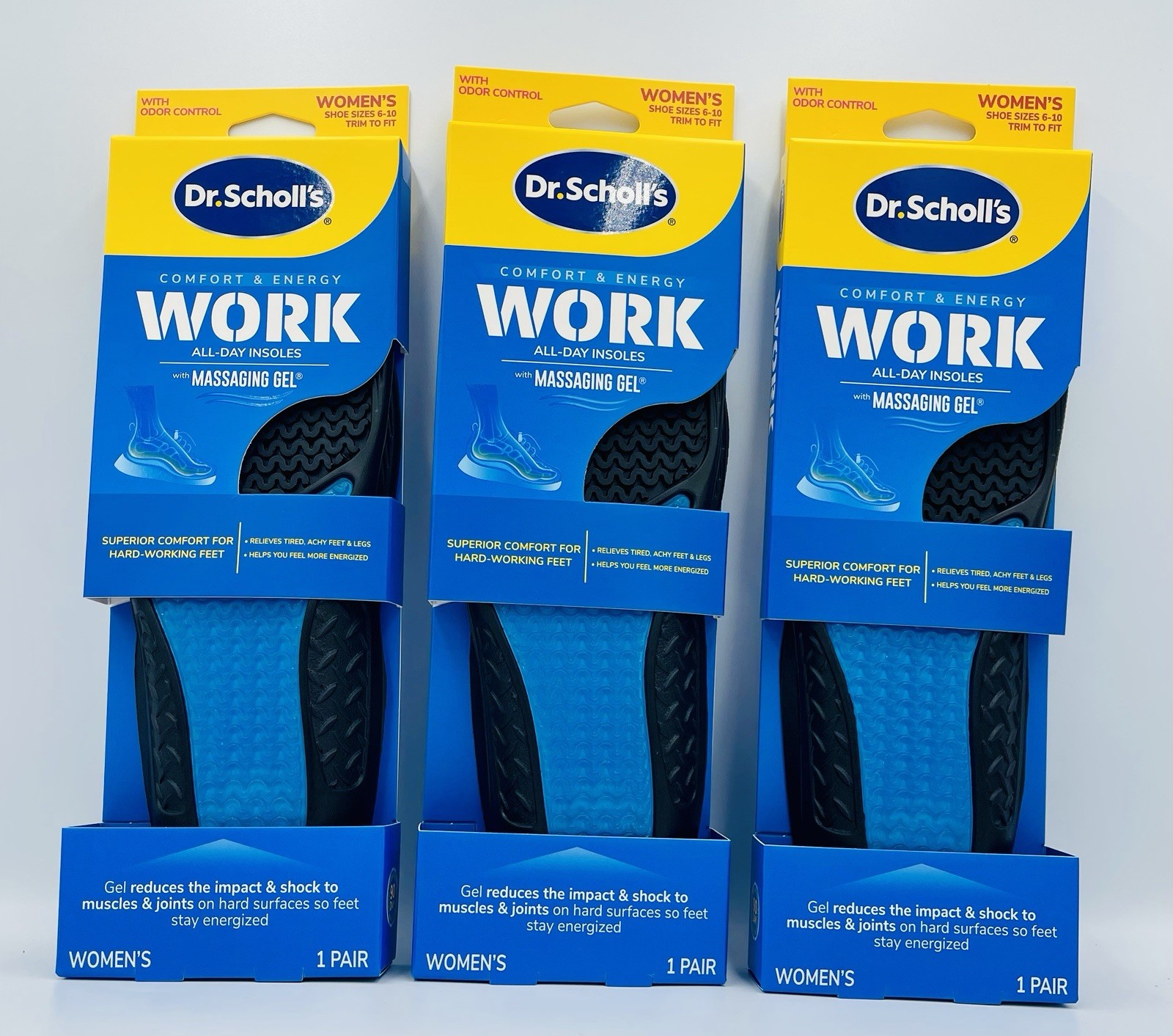 3 Pairs: Dr Scholl's Work Massaging Gel Insole Women's Size 6-10 (0646) E5A