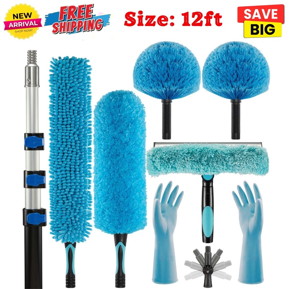 20 Ft High Ceiling Fan Cleaner Cobweb Dusters Kit with 5-12ft Extension Pole
