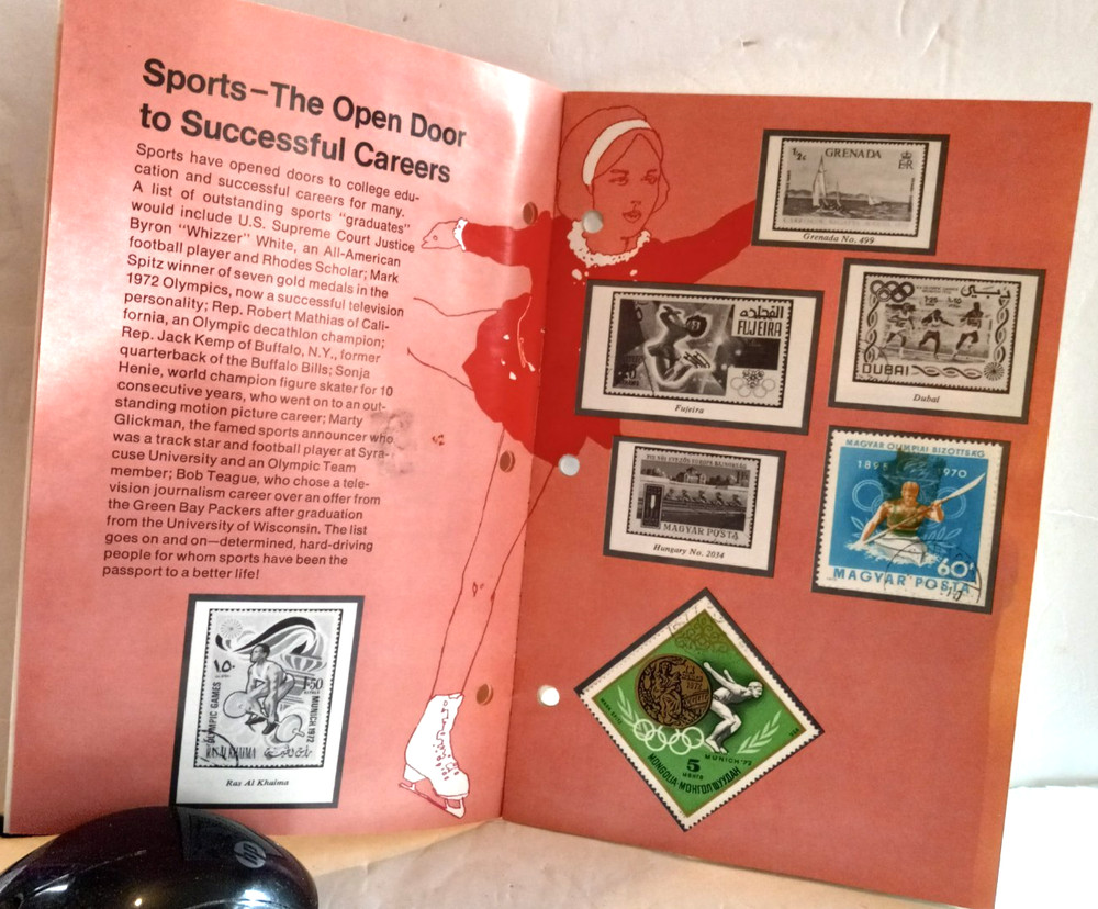 THE WORLD OF SPORTS STAMP ALBUM 1974 USPS COUNTRY & OLYMPICS STAMPS INCLUDED
