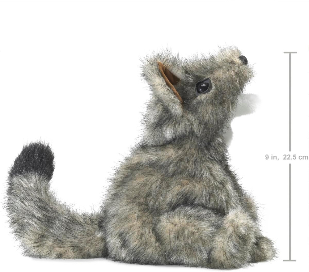 Small Coyote Hand Puppet, Gray; White; Black