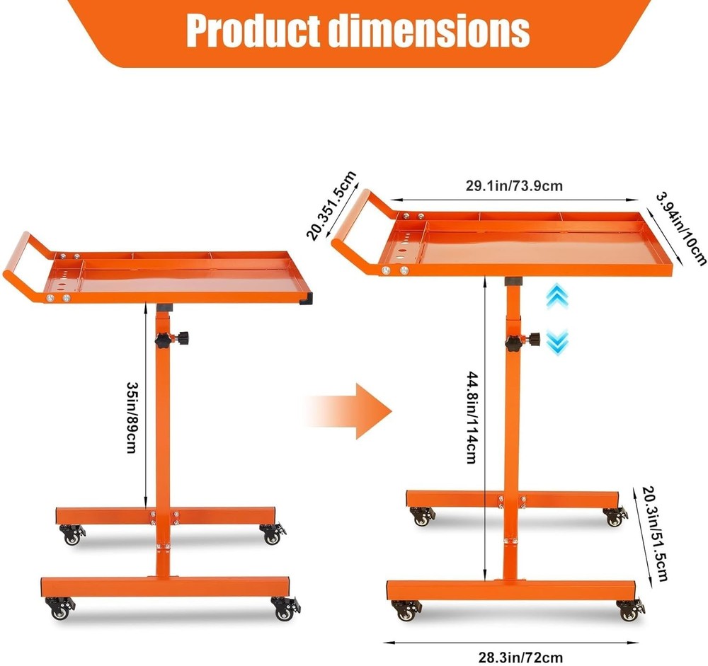 Workbench with Wheels, Heavy Duty Mobile Tool Table AdjustabLE Steel Portable