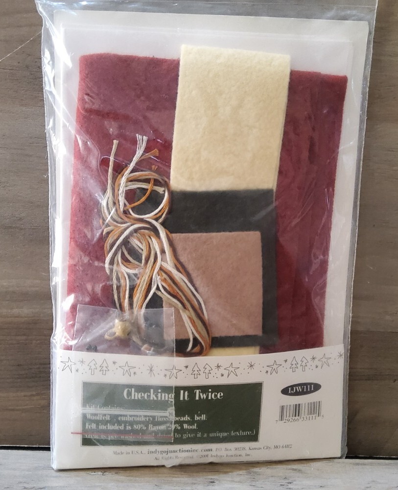 Indygo Junction Wool n Whimsy Checking It Twice 15'' Stocking Kit 2001 Sewing