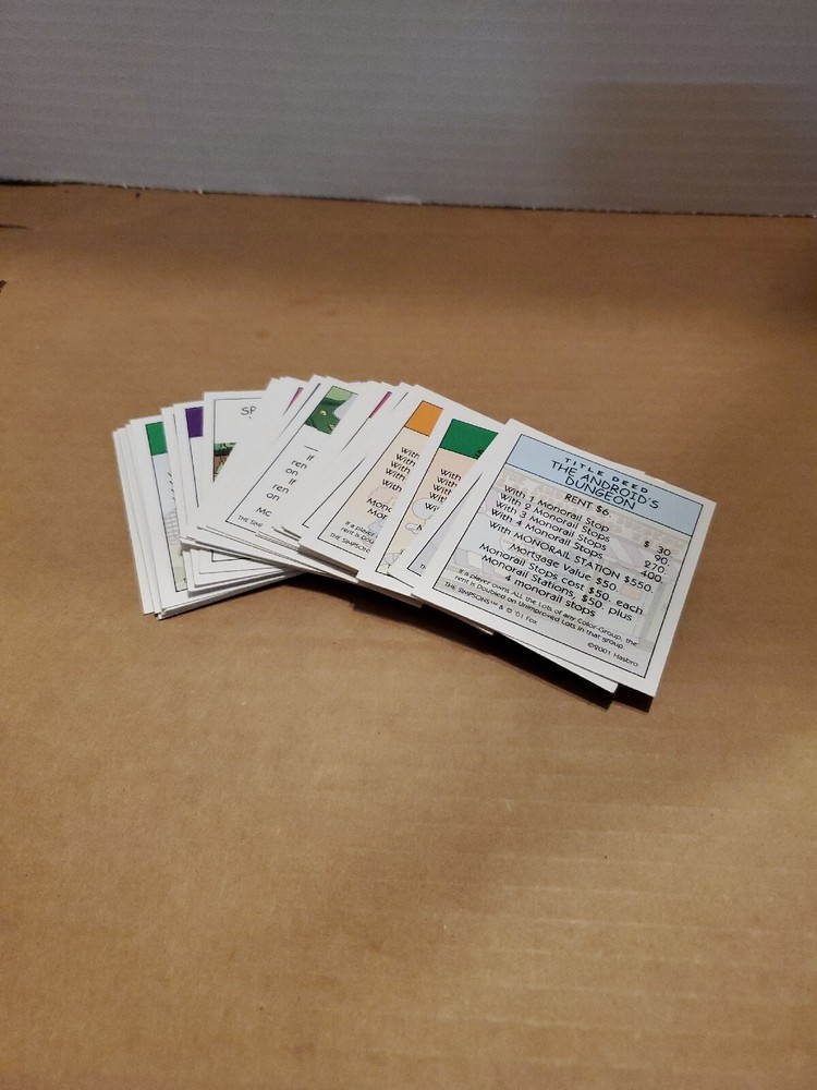 SIMPSONS MONOPOLY - Replacement title deeds cards 28 total