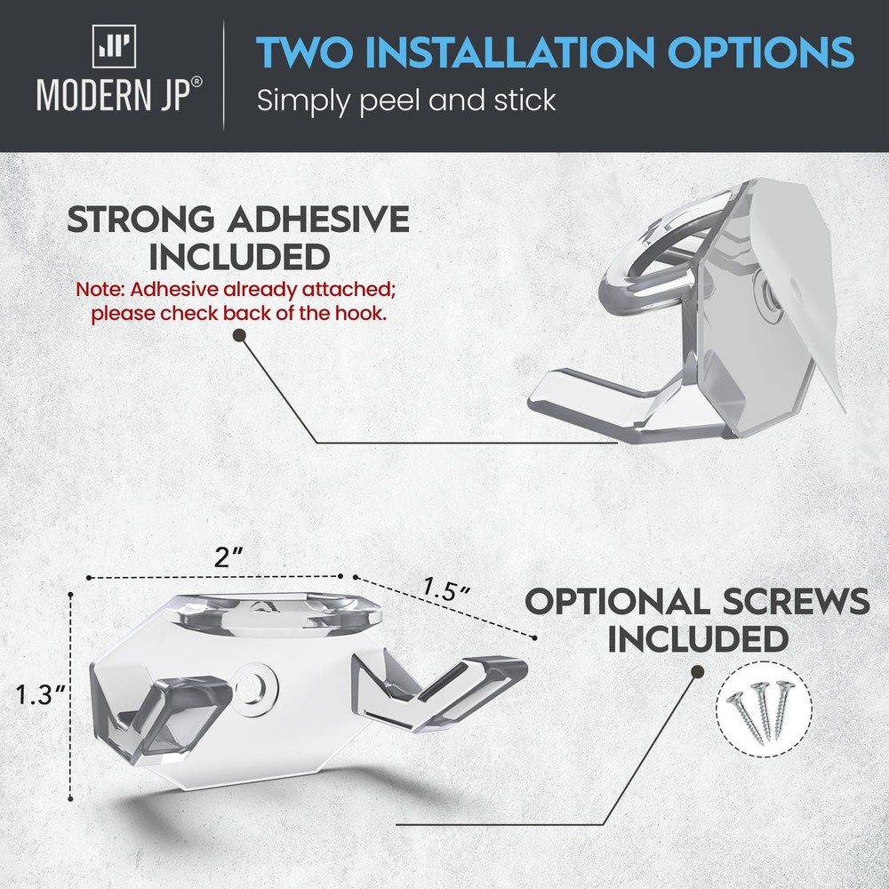 Modern JP Adhesive Hat Hooks for Wall (8-Pack) - Rack Baseball Clear