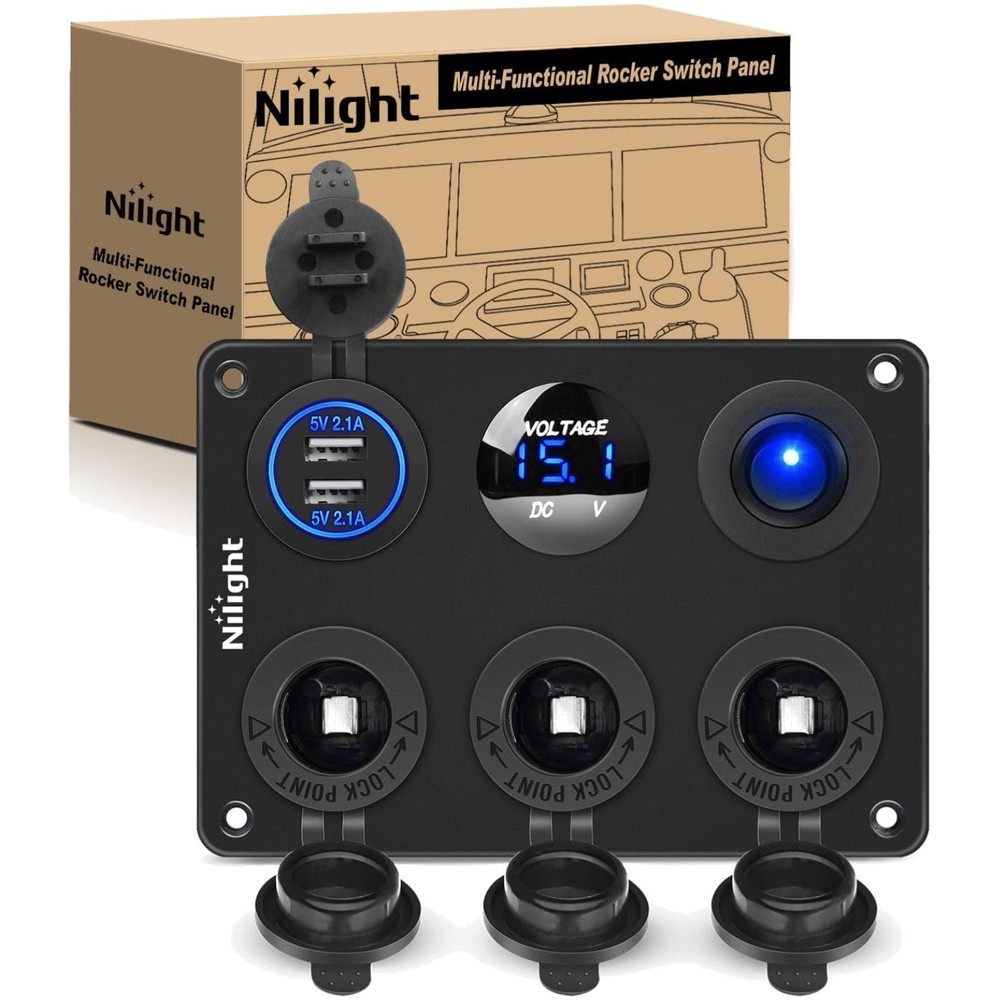 Durable 12V Cigarette Lighter Socket Panel with LED Voltmeter for Vehicles