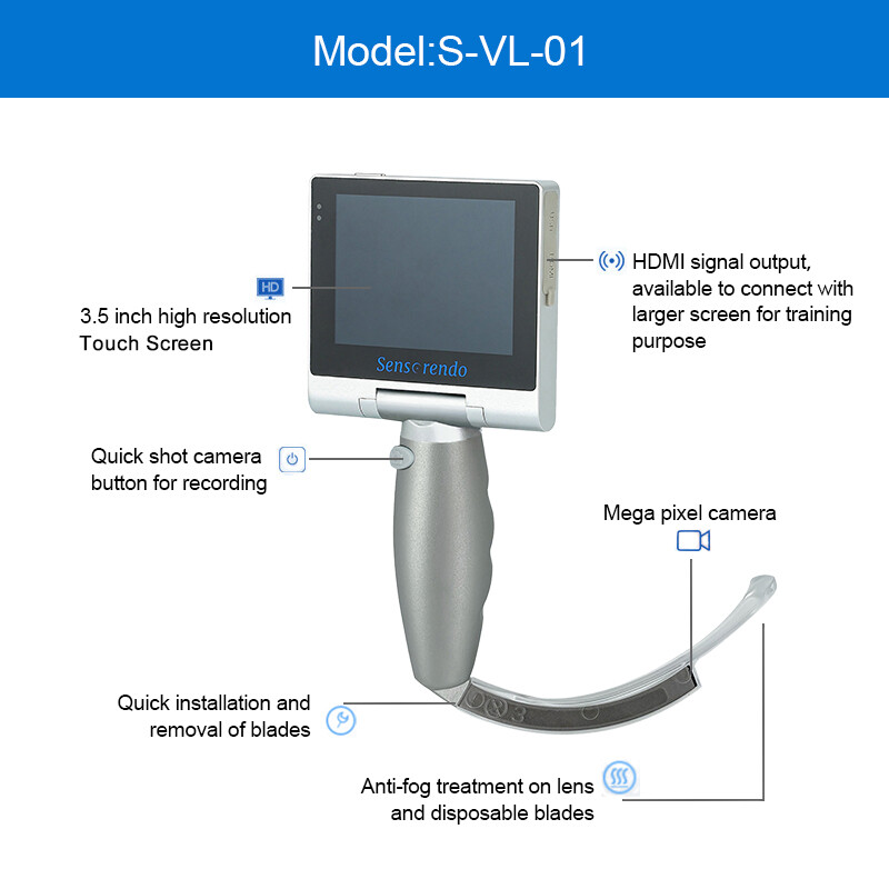 (US Delivery)  Touchscreen Video Laryngoscope with disposable blades(MAC2/3/4)