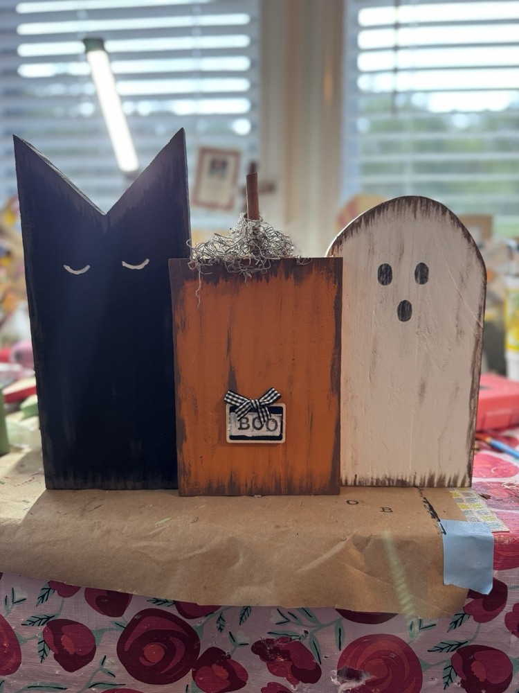 Handmade Halloween Trio Cat Ghost  Pumpkin