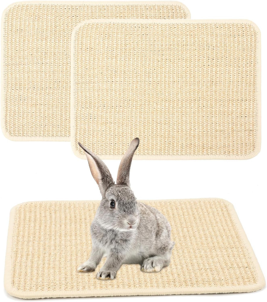 2 Pcs Sisal Rabbit Scratching Mats for Cage Bedding, Bunny Scratch Pads Rabbit M