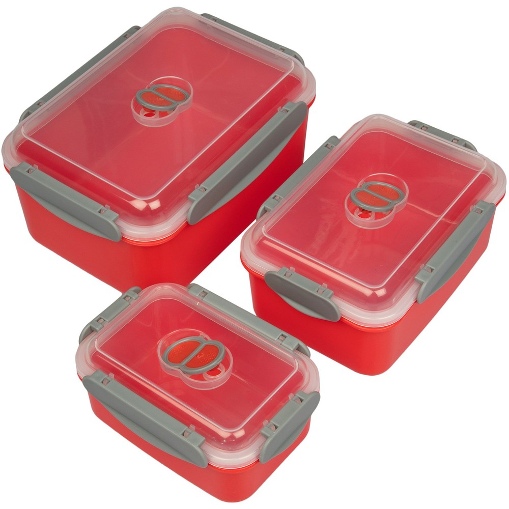 Microwave Vegetable Steamer Containers - 3 Pack Reusable Nesting Food Red