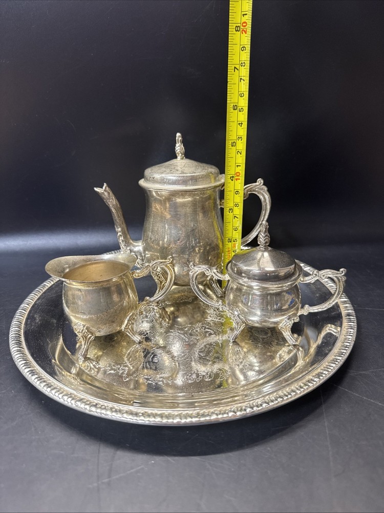 Tea Set Davco Silver Tea Pot/Creamer/ Sugar Bowl/Tray #1