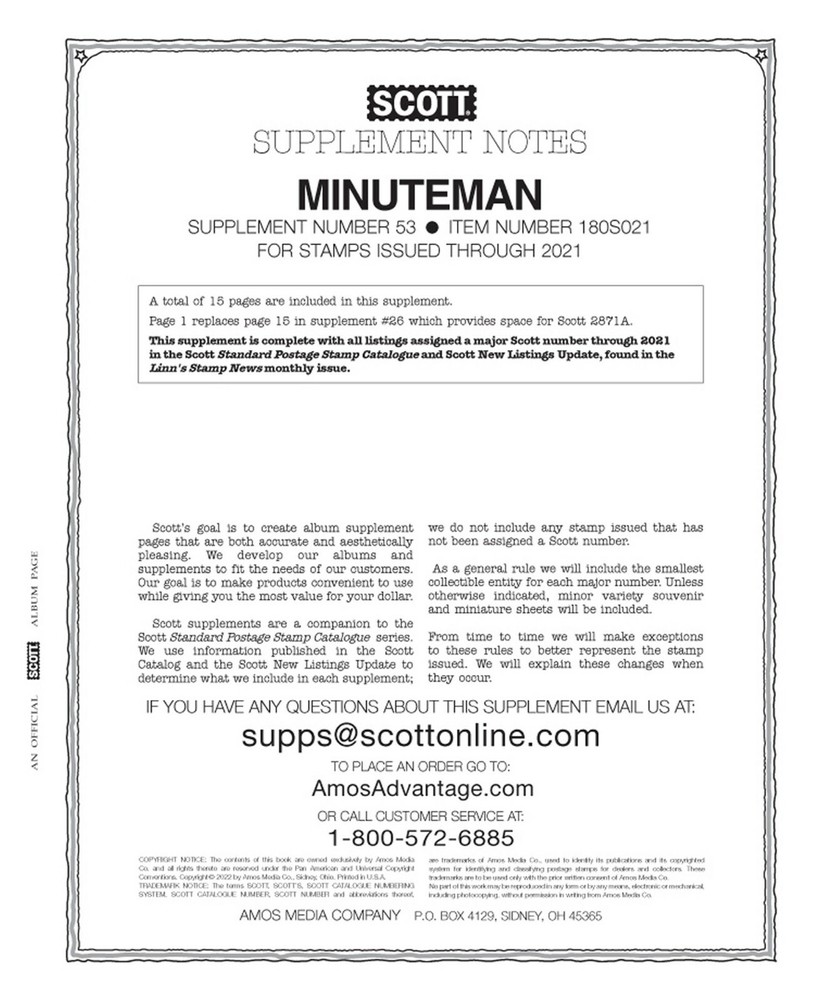 Scott US Minuteman Supplement #53 for Stamp issued in 2021