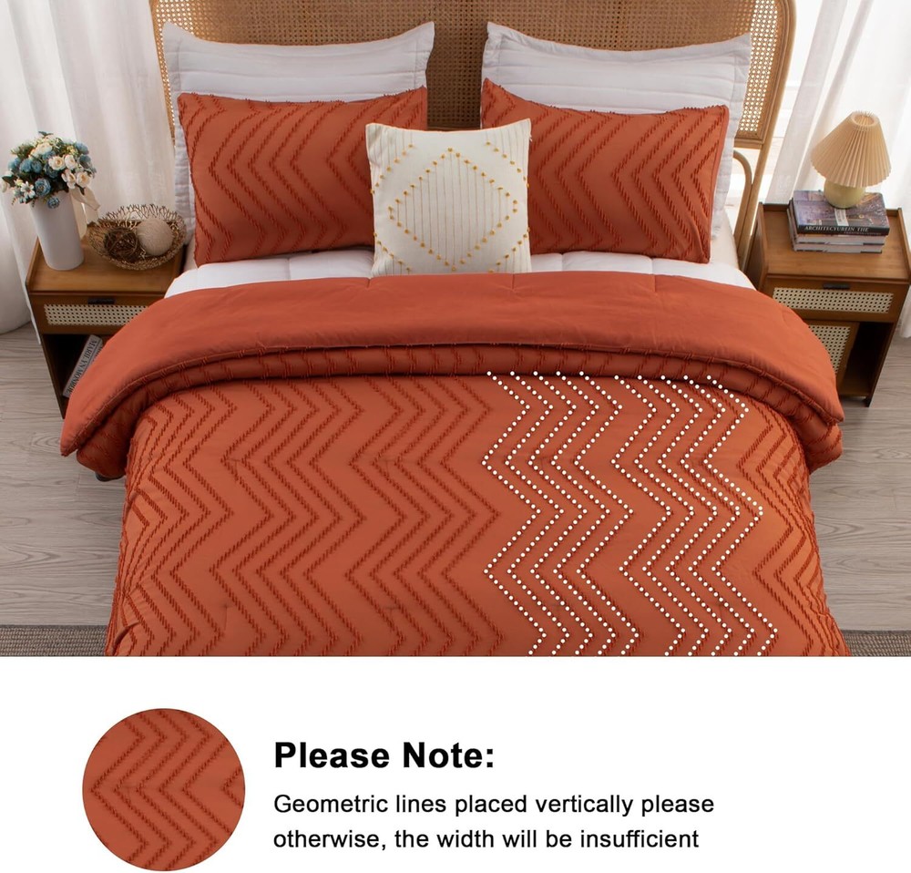 Burnt Orange Comforter Set, Lightweight Fall Tufted Bedding Set king