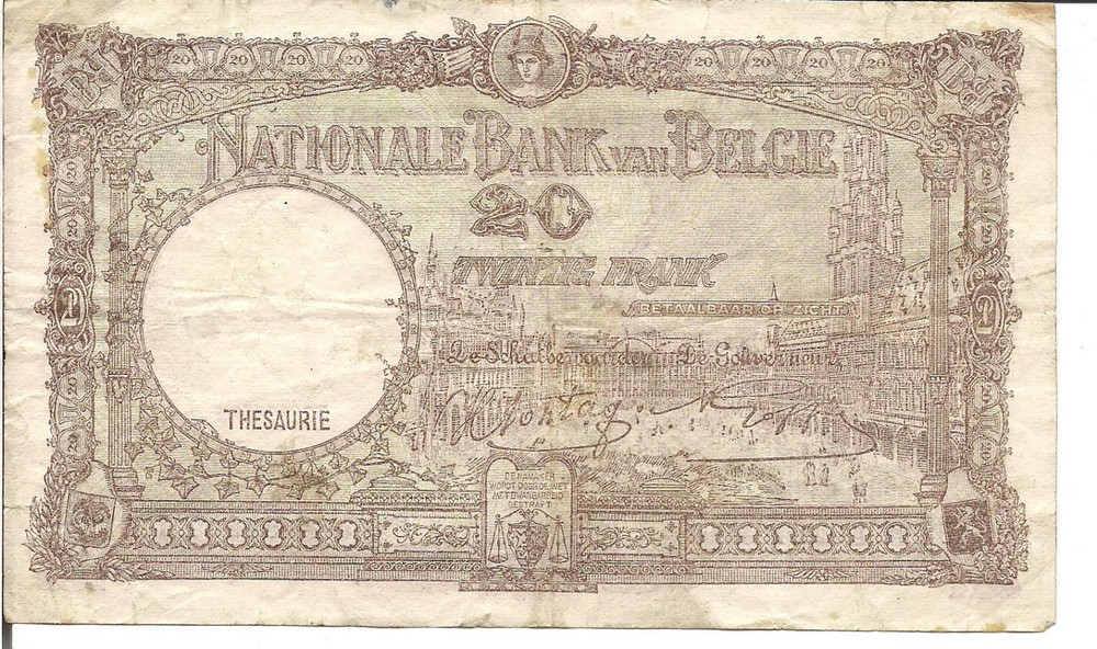 BELGIUM, 20 FRANCS, P#111, 1944