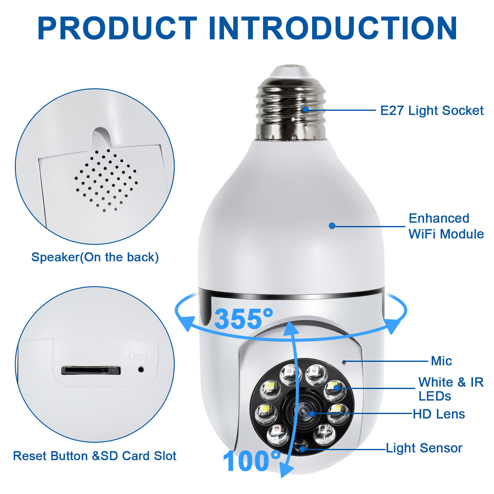 2MP IP E27 Light Bulb Camera 1080P Wi-Fi IR Night Smart Home Wireless Security