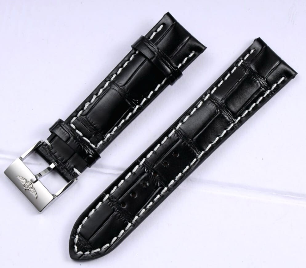 Breitling Leather Strap – 20mm 22mm 24mm – Black, Blue, Brown – Stainless Steel