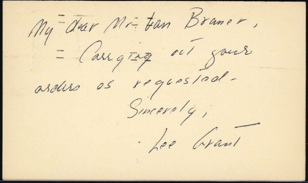 Lee Grant Autograph Note Signed - 1952