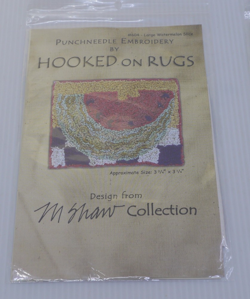 2 HOOKED ON RUGS PUNCHNEEDLE EMBROIDERY PATTERNS, M. SHAW COLLECTION, WATERMELON