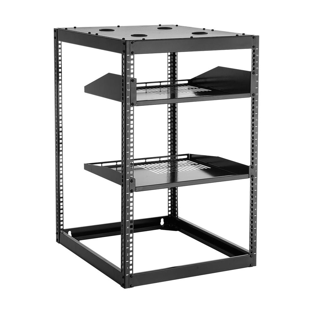 VEVOR 16U Open Frame Network Rack Wall Mounted Server Rack 4 Post with Shelves