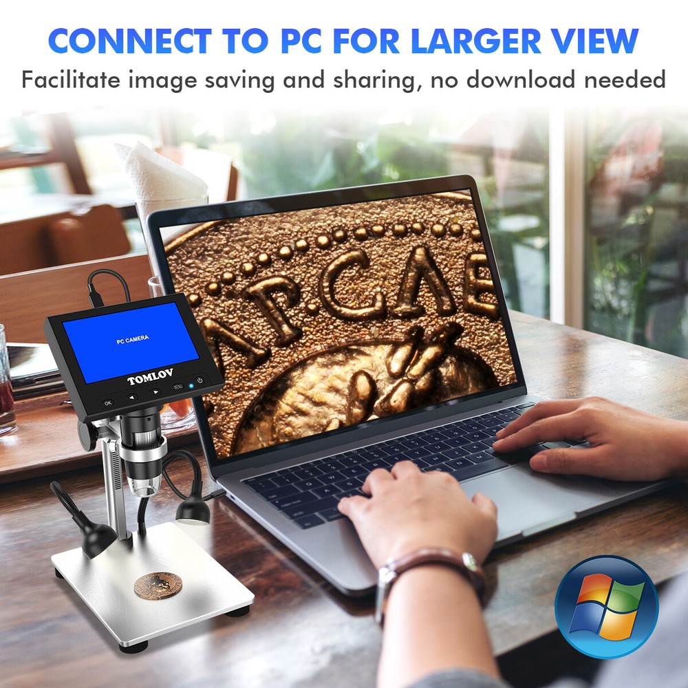 TOMLOV 1000X Digital Microscope Camera 4.3" LCD Coin magnifier solder workbench