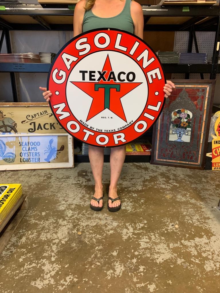 Antique Vintage Old Style Sign Texaco Motor Oil Gasoline Made USA