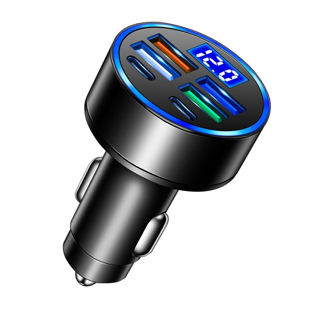 Powerful Car Charger with Multiple USB Outputs and LED Voltage Display