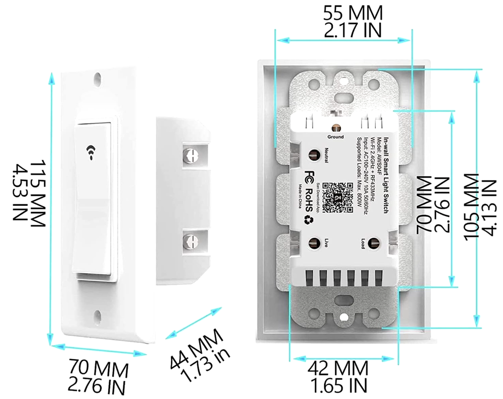 Smart WIFI In-Wall Switch For Alexa Google Home APP, With A Remote Controller