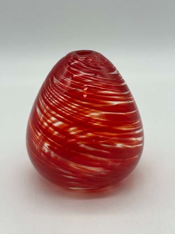 Handblown Red Striped Gum Drop Vase 4"