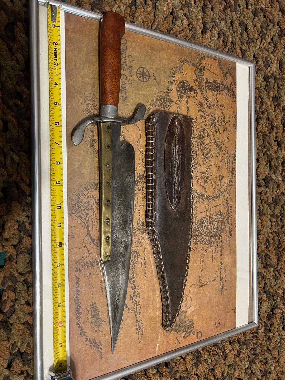 Big ol vintage custom bowie knife 12" blade 18" OAL, with custom leather sheath.