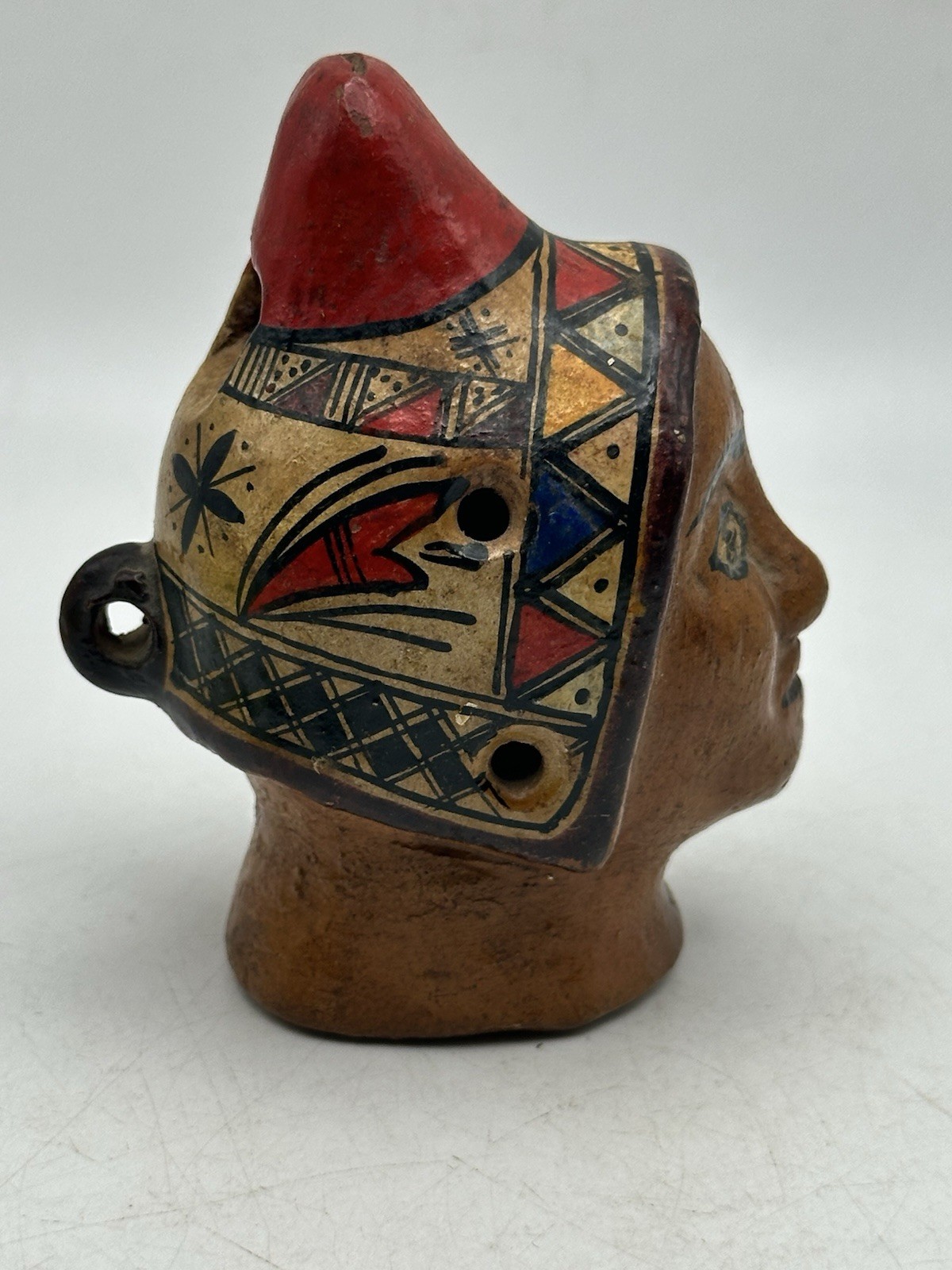 Peruvian Flute Whistle Pendant Musical Instrument Head Design Hand Made