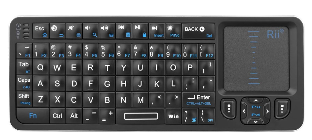 Mini Bluetooth Backlit Keyboard with Touchpad, 2.4GHz Wireless, IR Learning, Por