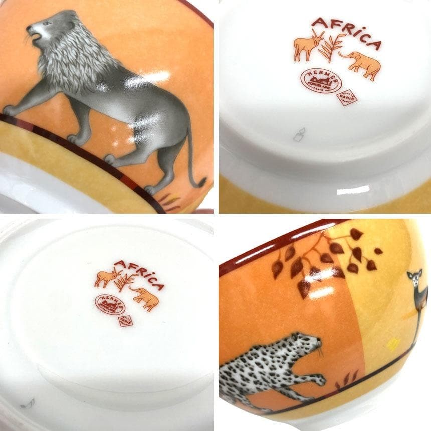 HERMES Africa Orange Cup & Saucer aq12629 Large Vintage Rare Authentic