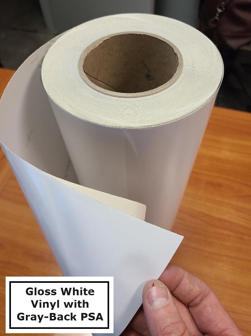 3.4mil Gloss & Matte White Vinyl Decal Sticker Gray-Back Permanent Adhesive