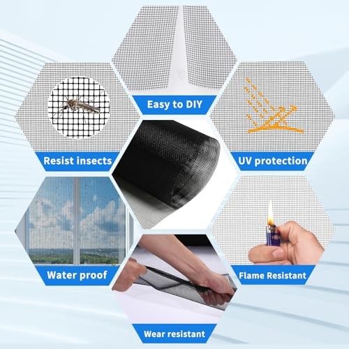 Window Screen Repair Kit, 48"x118" Screen Door Mesh Replacement Kit, Durable