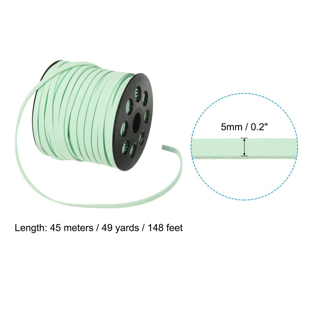 Suede Lanyard String with Roll Spool 50 Yard, Flat Microfiber Cord, Light Green