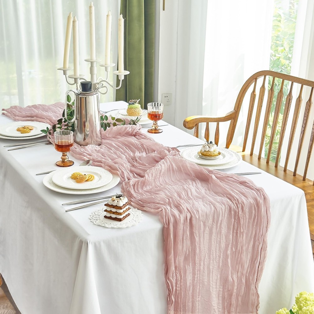 IVAPUPU 2 Pcs Cheesecloth Table Runner - 10ft Dusty Pink 10FT*2PC,