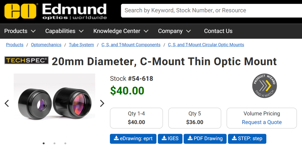 Edmund Optics 54618 C Mount Thin Optic Mount