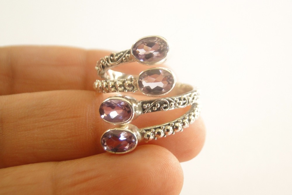 Purple Amethyst Sterling Silver 925 Wrap Ring Size 7 8 9