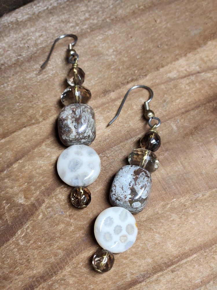 Stone and Beaded Dangle Earrings