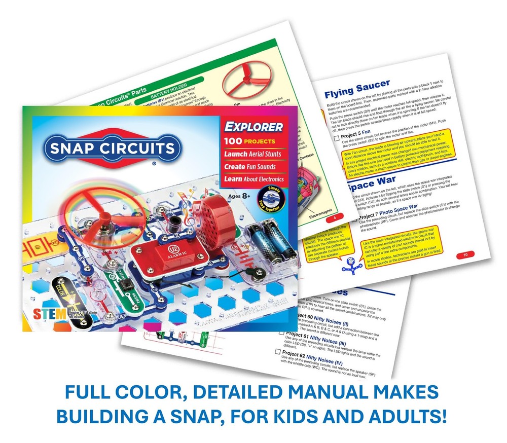 Snap Circuits Jr. SC-100 Electronics Exploration Kit, 100 Projects, Black