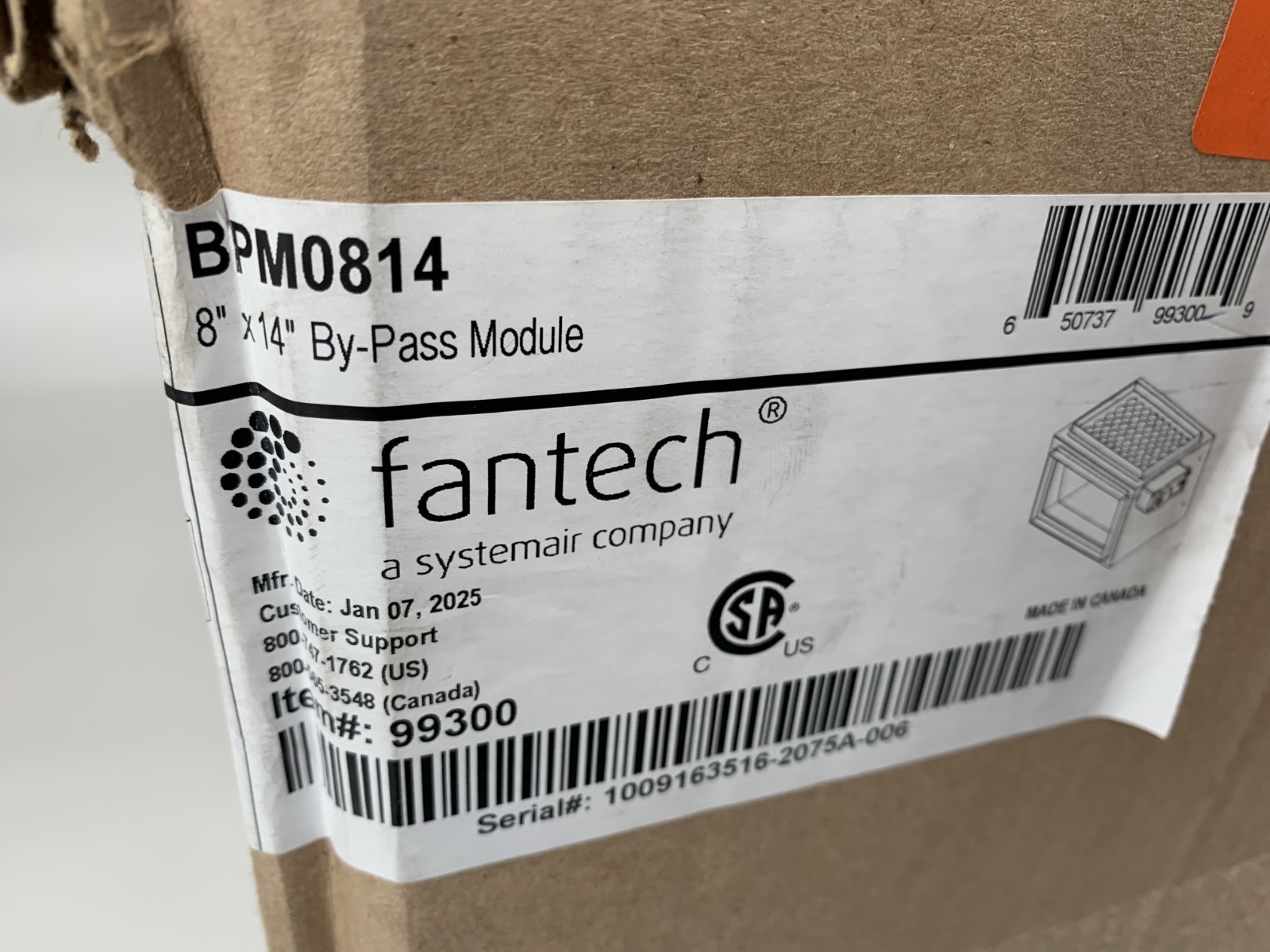 Fantech BPM0814 99300 8" x 14" 3-Way Heat Recovery Ventilator By-Pass Module 24V