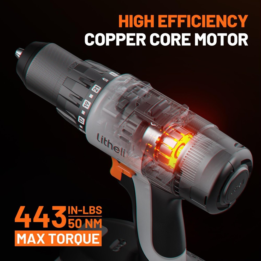 20V Cordless Drill Driver, Electric Power Drill with 2 Variable Speed Setting...