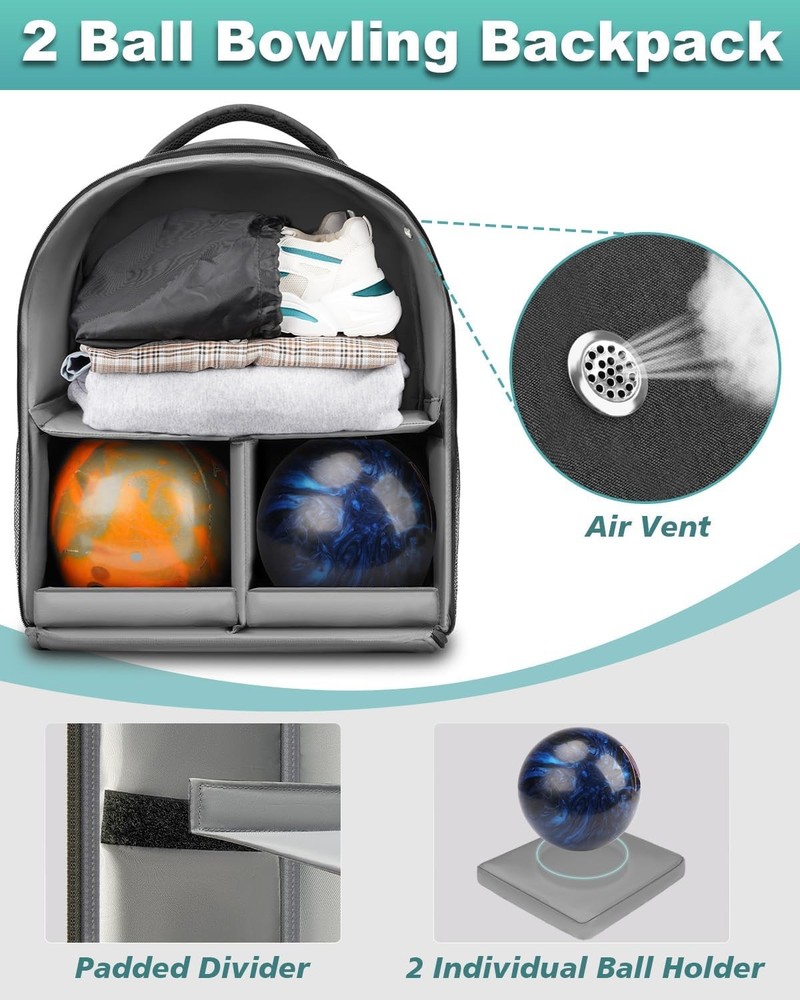 Bosynoy Single Bowling Ball Backpack & 2 Balls Bundle Black