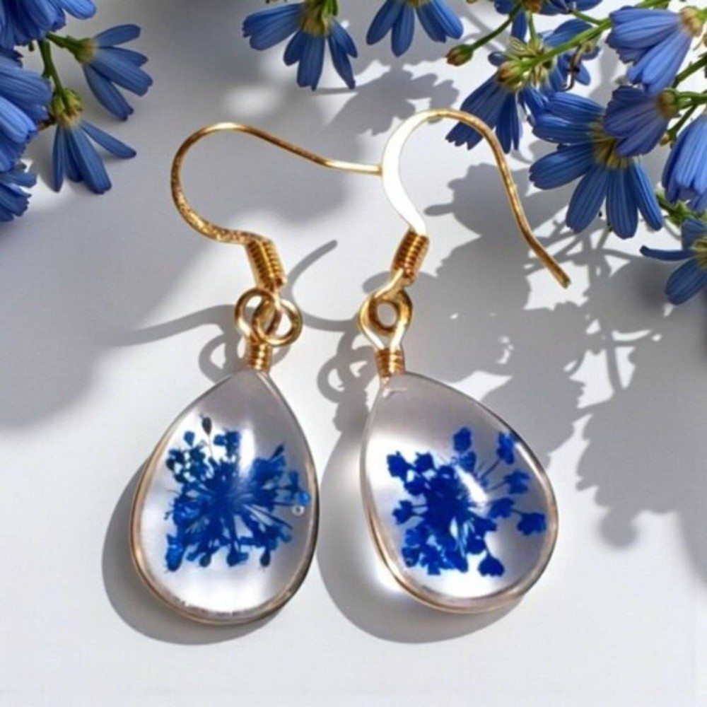 Fairycore Blue Flower Resin Earrings
