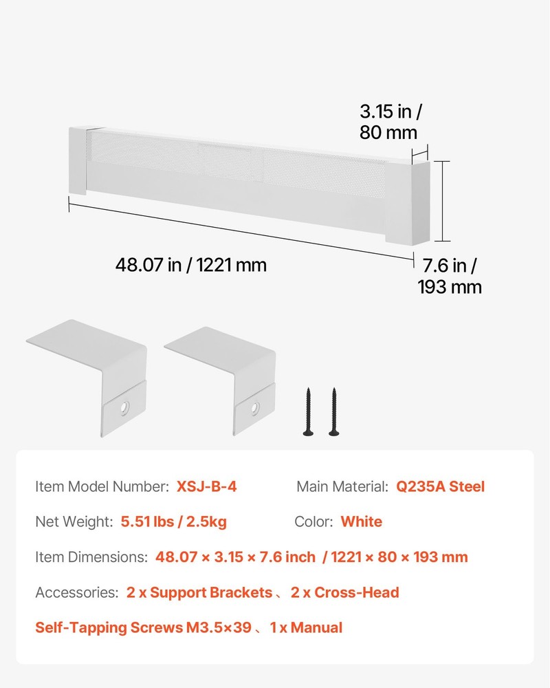 VEVOR Baseboard Heater Covers, Basic Series 4 ft Standard Electric Heating Unit