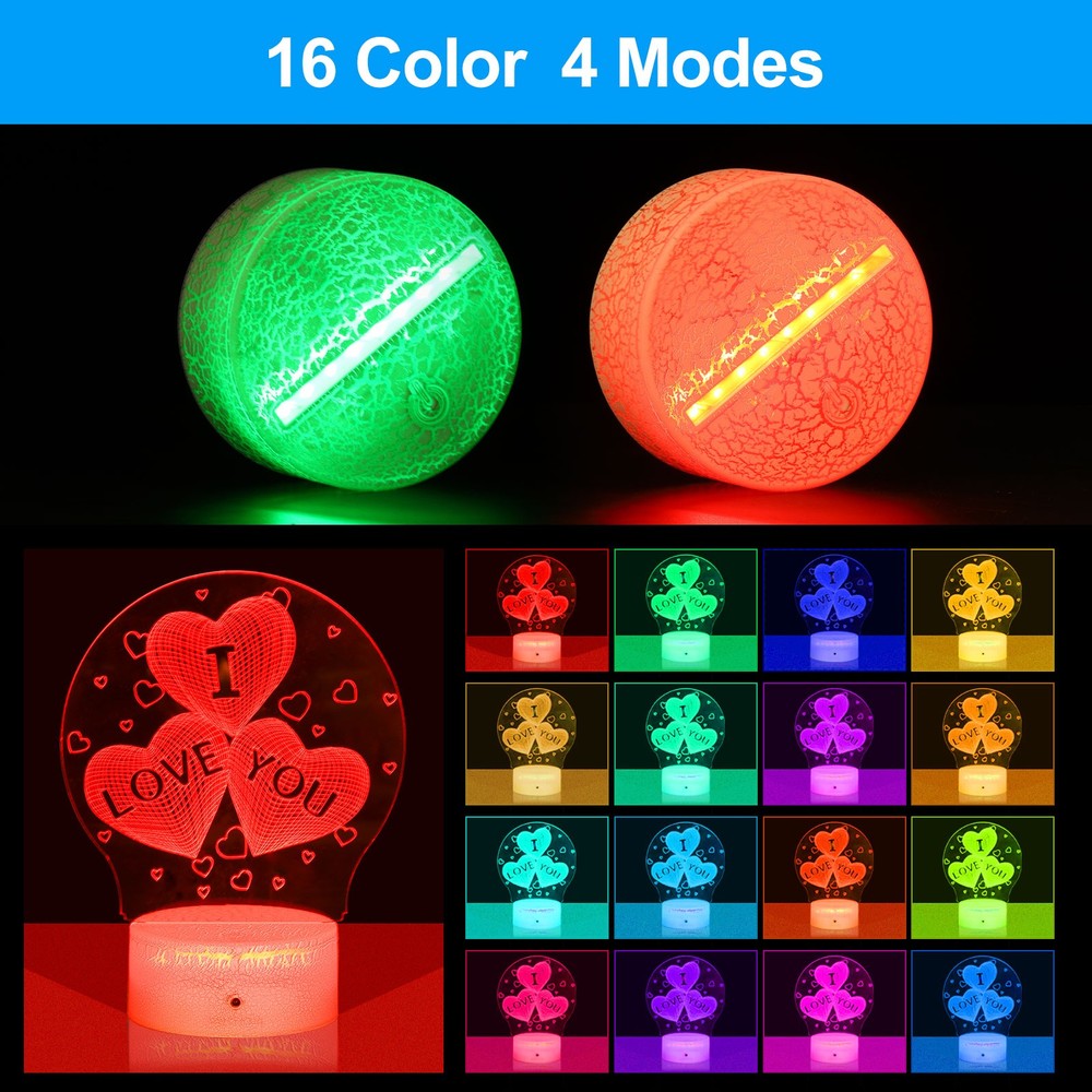 4 Pieces 3D LED Lamp Base Crack Pattern Night Light Base 16 Color Light