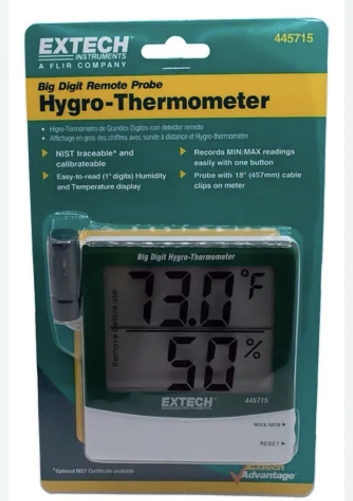 Extech 445715 Big Digit Remote Probe Digital Hygro-Thermometer